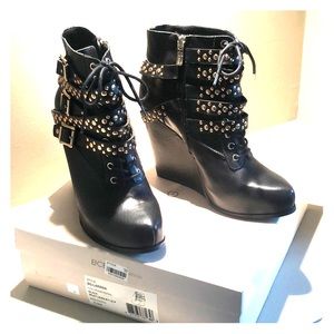 BCBG Larissa High Wedge Heel Bootie with Gold trim